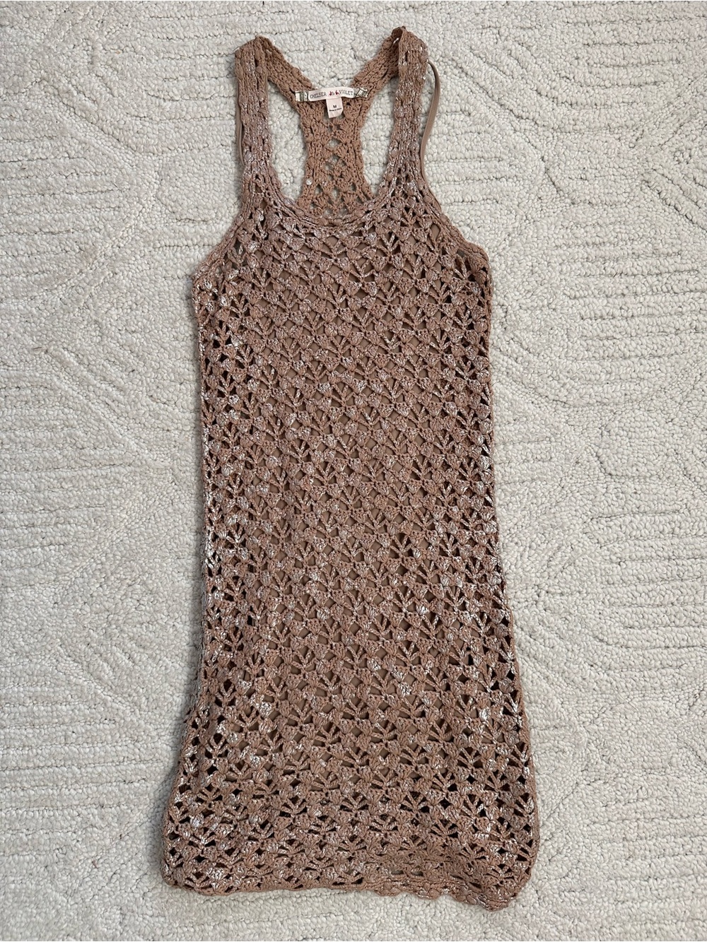 Chelsea & Violet Taupe Crochet Racerback Dress Size Medium